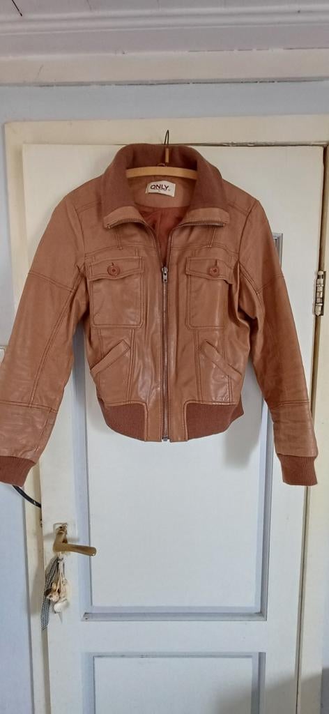 Vintage ONLY Leren Jas Maat 44 Jaren '90, Kleding | Dames, Jassen | Zomer, Zo goed als nieuw, Maat 42/44 (L), Bruin, Ophalen of Verzenden