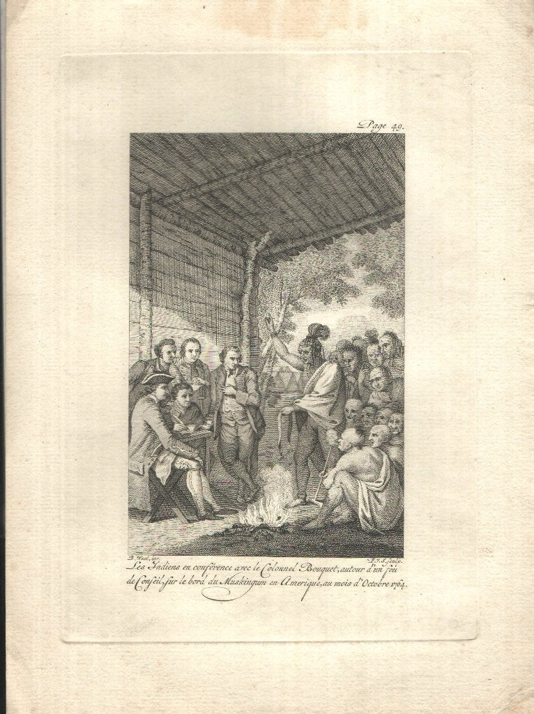 Les Indiens en conférence avec le colonnel Bouquet, Met tekst, Militair, Ophalen of Verzenden, Gravure