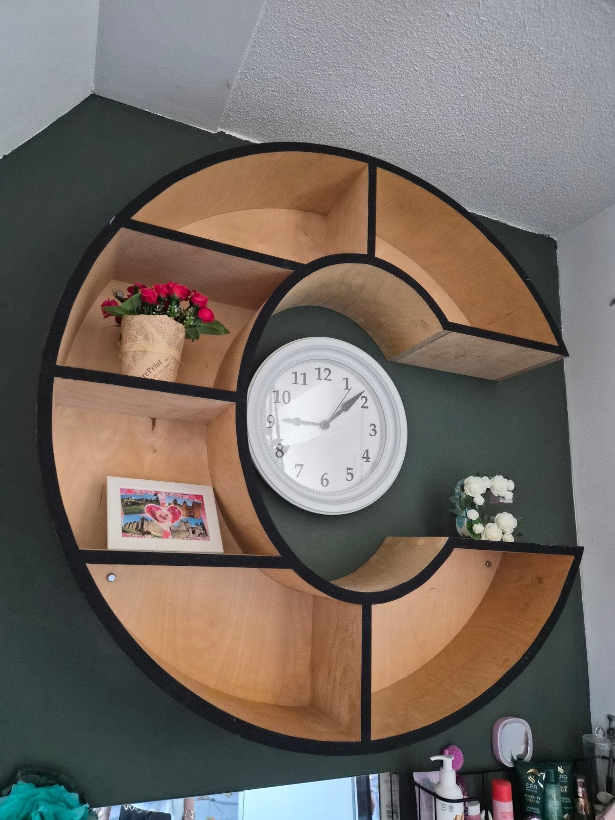 Grote Houten Letter C Wandplank kast - 1 meter, Ophalen, Gebruikt, Bruin, Hout