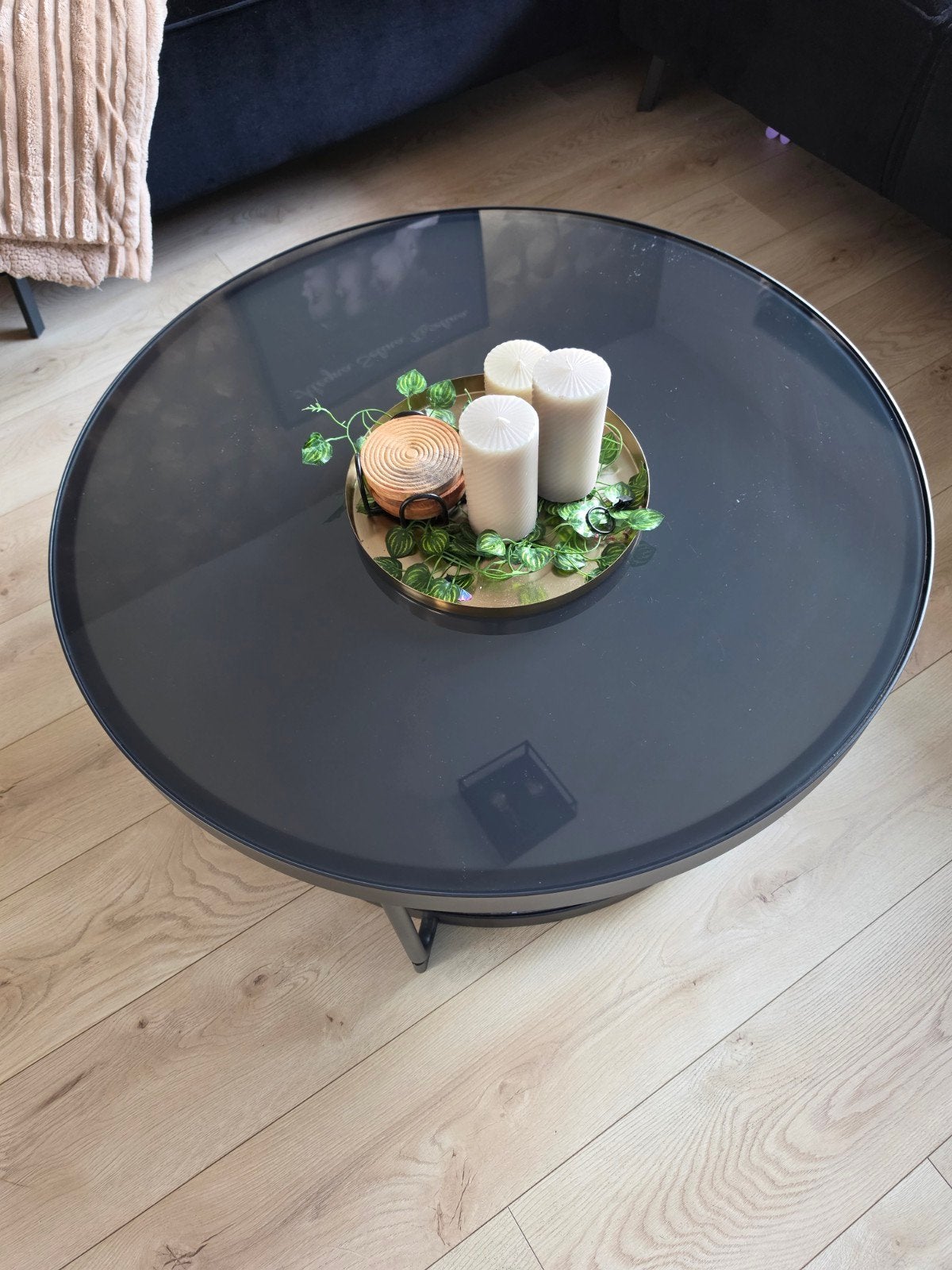 IKEA Salontafel Zwart met Marmerlook en Glasplaat, Huis en Inrichting, Ophalen, Gebruikt, 100 tot 150 cm, Rond
