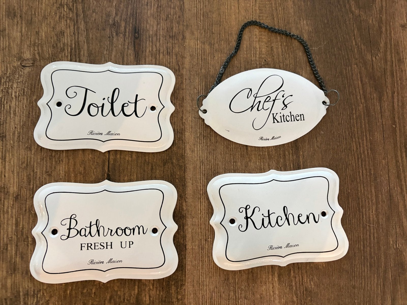 Riviera Maison bordjes - Toilet, Badkamer, Keuken, Gebruikt, Ophalen of Verzenden, Landelijk, Metaal