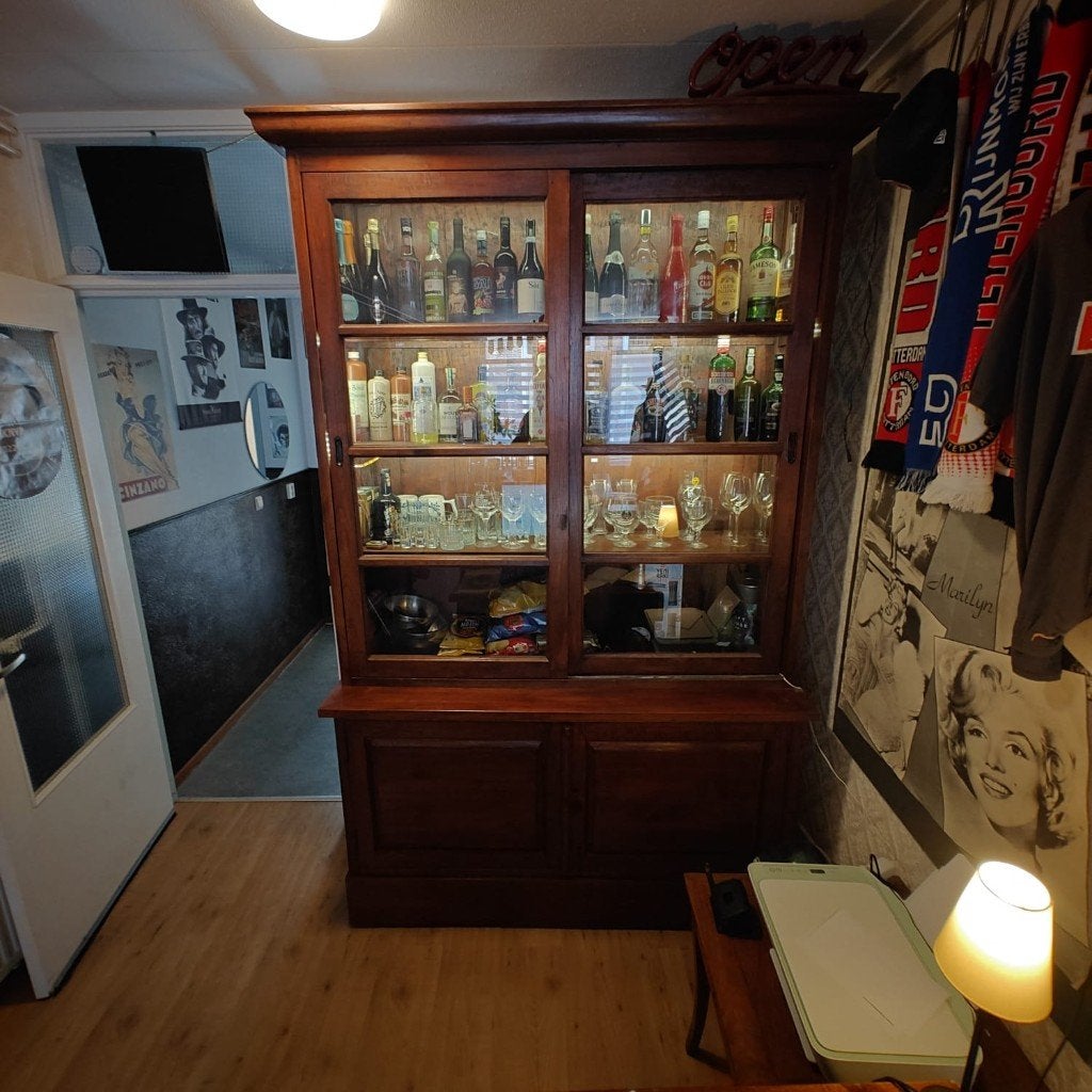 Vitrinekast - Buffetkast - Koloniale Teakhout., Huis en Inrichting, Kasten | Vitrinekasten, Ophalen, 200 cm of meer, Teakhout