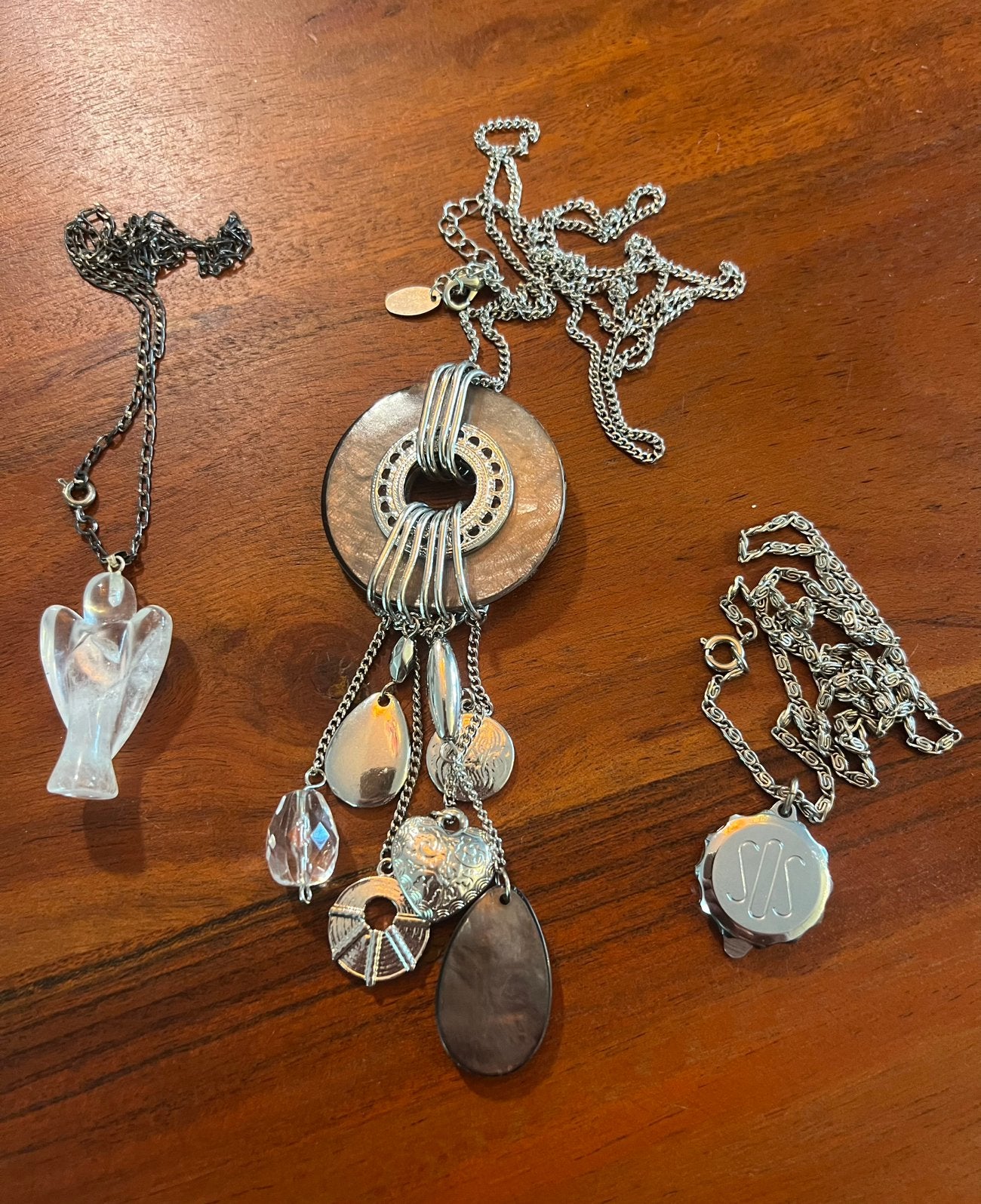 Lot Vintage verzilverde ketting bergkristal bedelketting SOS, Sieraden, Tassen en Uiterlijk, Overige materialen, Ophalen of Verzenden