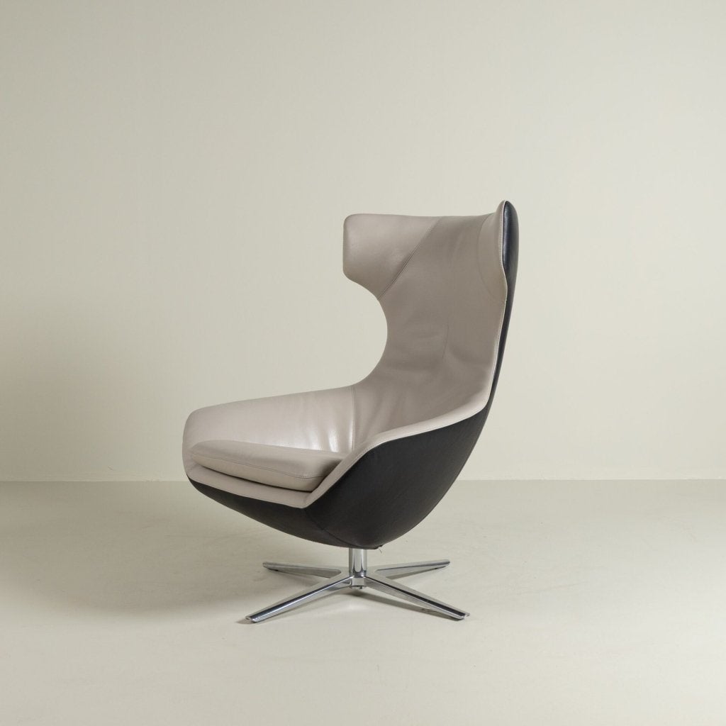 Leolux Caruzzo Fauteuil Crème/Zwart Leer, Huis en Inrichting, Leolux, Zo goed als nieuw, Niet ingevuld, Niet ingevuld