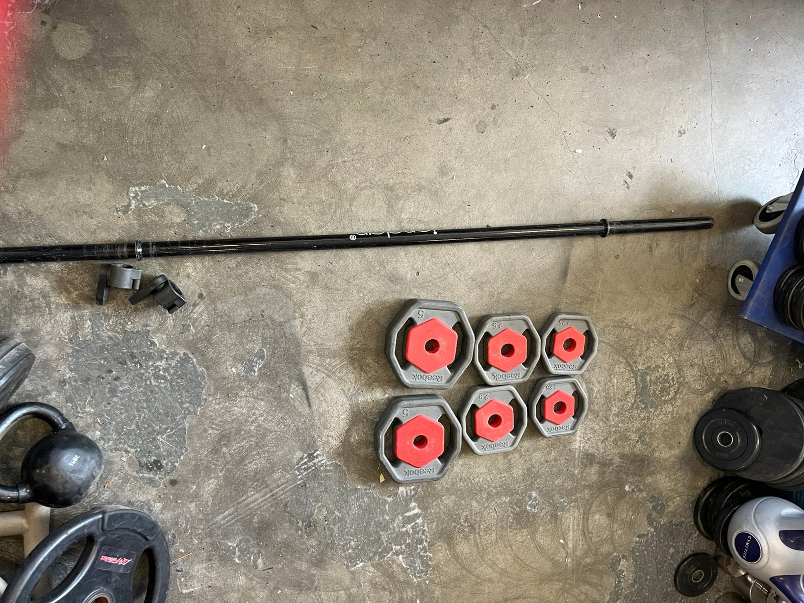 Reebok rep  bodypump set stang met schijven, Sport en Fitness, Bodypump, Gebruikt, Rep, Ophalen of Verzenden