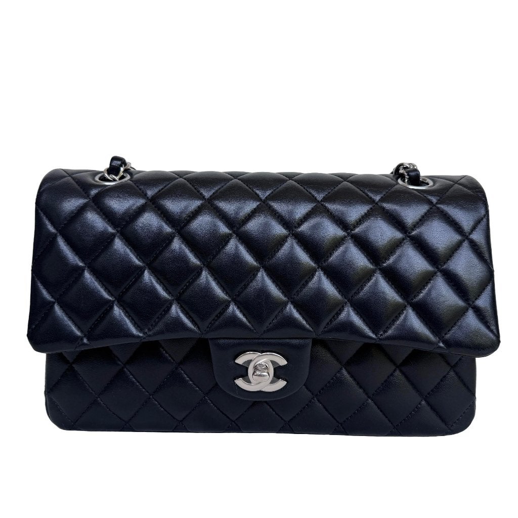 Chanel classic double flap timeless 2.55 zwart zilver tas