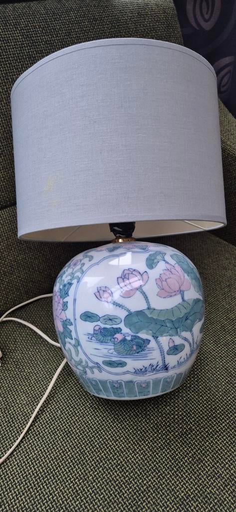 Vintage Kwantum tafellamp Chinese vaas waterlelies eenden, Overige materialen, Gebruikt, Ophalen of Verzenden, Minder dan 50 cm