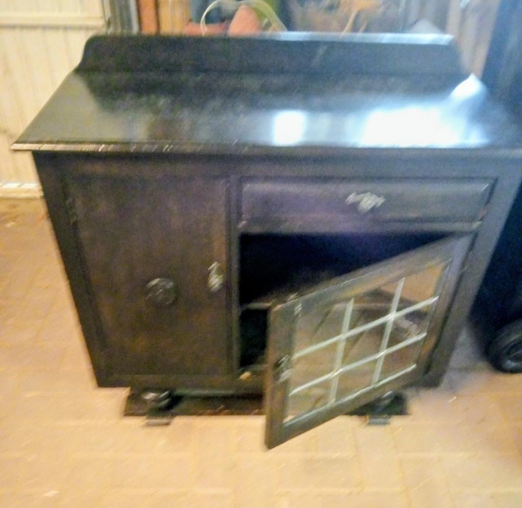 Thee kastje met glas en lood 94x71x41, Antiek en Kunst, Ophalen