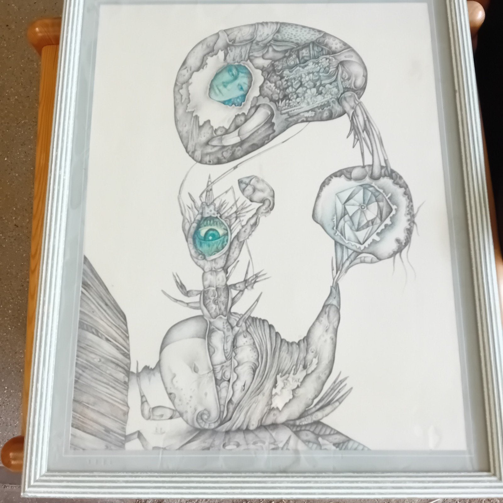 Surrealistisch kunstwerk: Oog en gezicht in abstracte vormen, Antiek en Kunst, Kunst | Schilderijen | Klassiek, Verzenden
