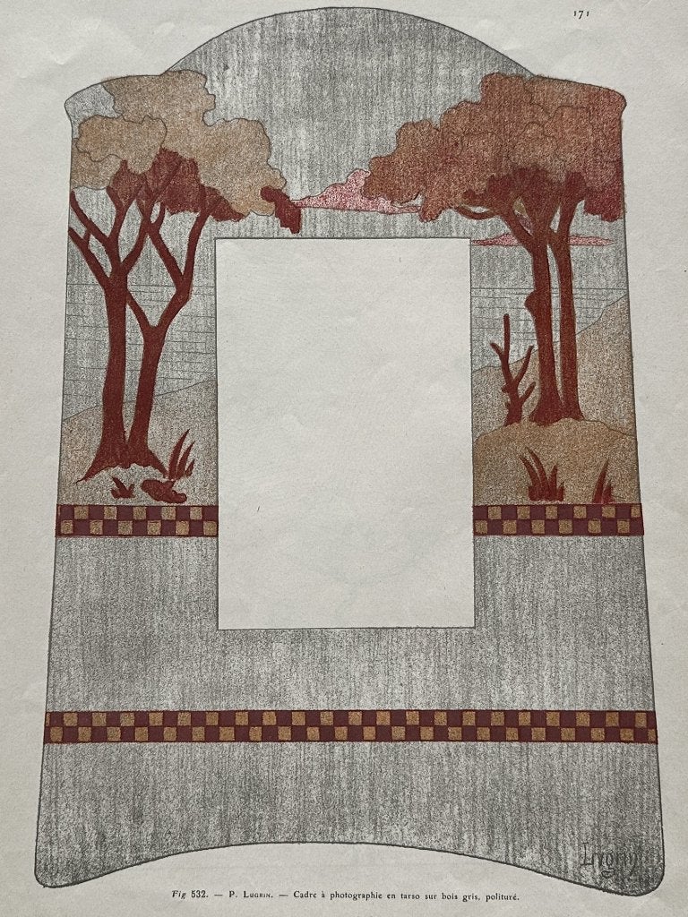 Antieke print 1907 - Art Nouveau fotolijst ontwerp, 40 cm, Verzenden, Origineel, Lithografie