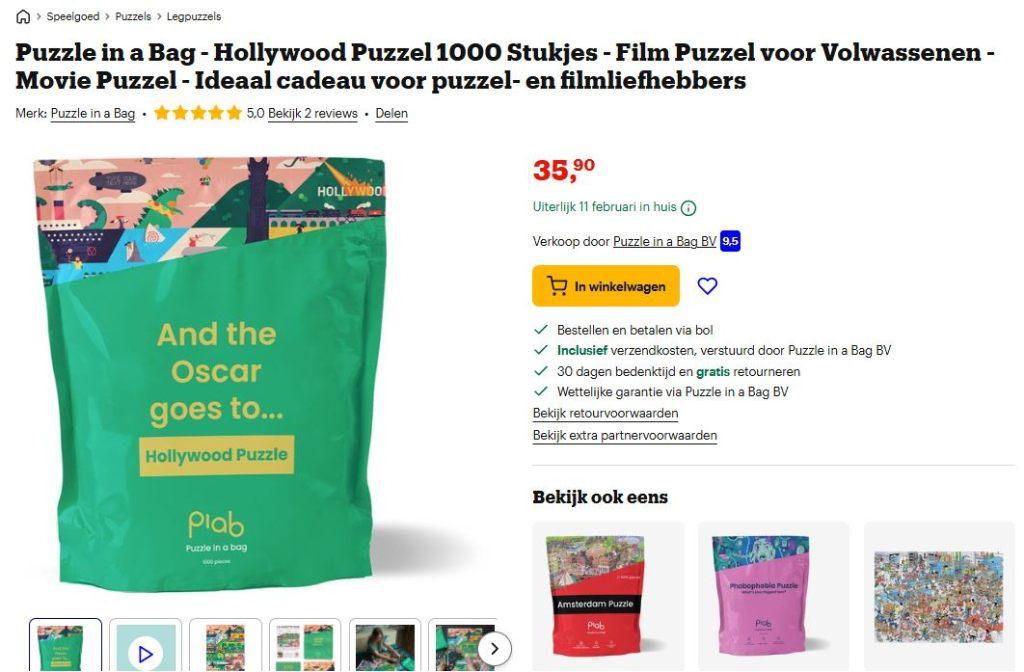 Puzzle in a Bag - Hollywood Puzzel 1000 stukjes, Ophalen of Verzenden, 500 t/m 1500 stukjes, Nieuw, Legpuzzel