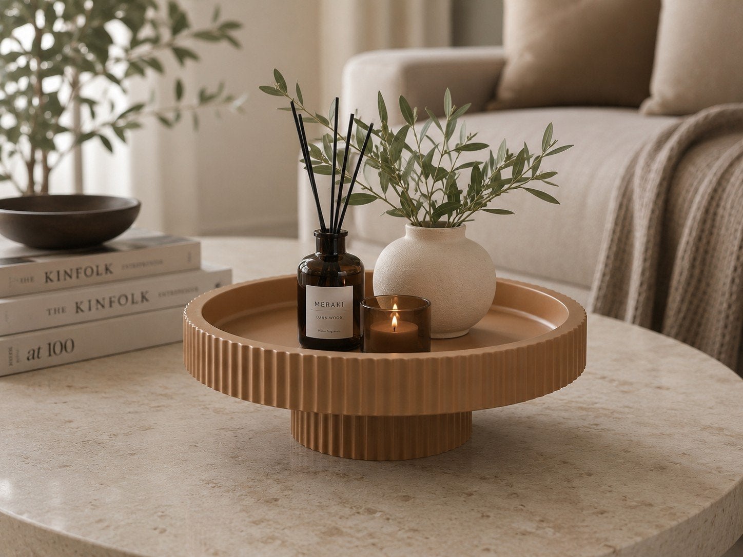 Decoratieve Dienblad/Plateau - Beige/Bruin, Ophalen, Beige, Kunststof, Zo goed als nieuw