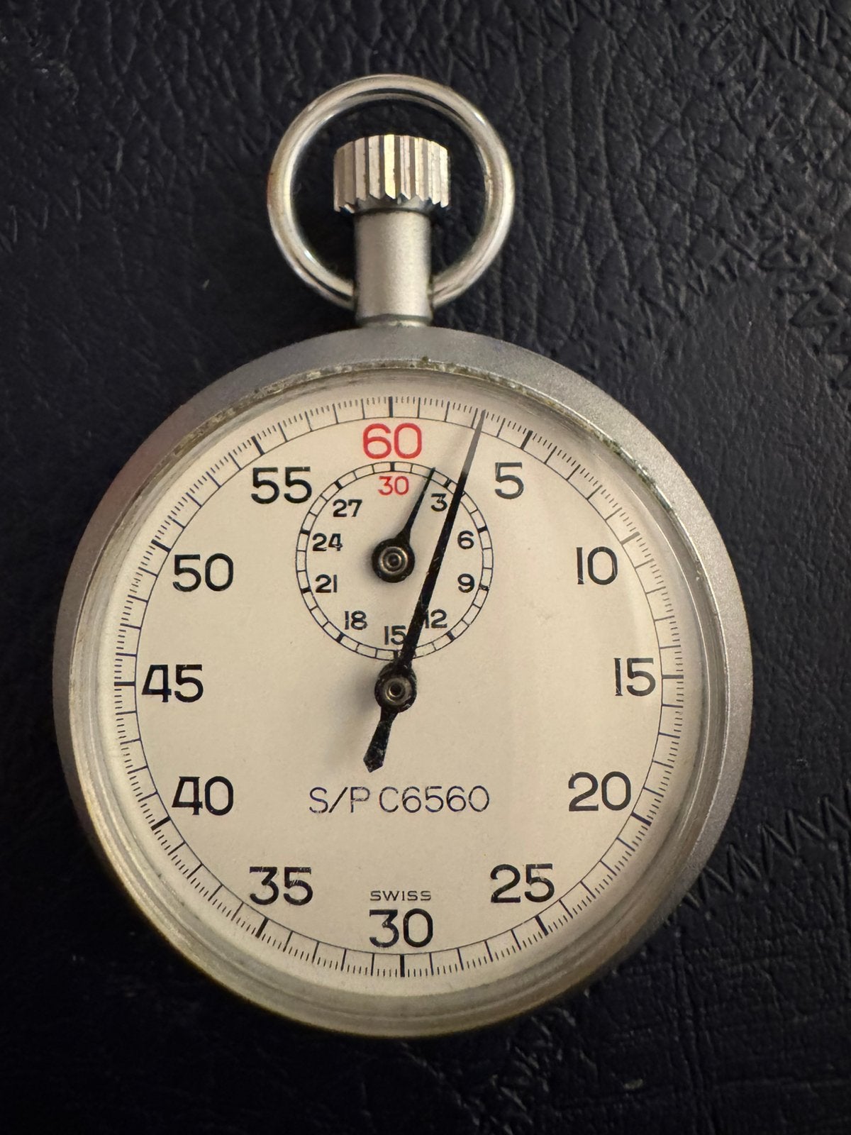 Zwitserse meganische stopwatch, vintage ‘60 S/P C6560, Zakhorloge, Staal, 1960 of later, Met ketting