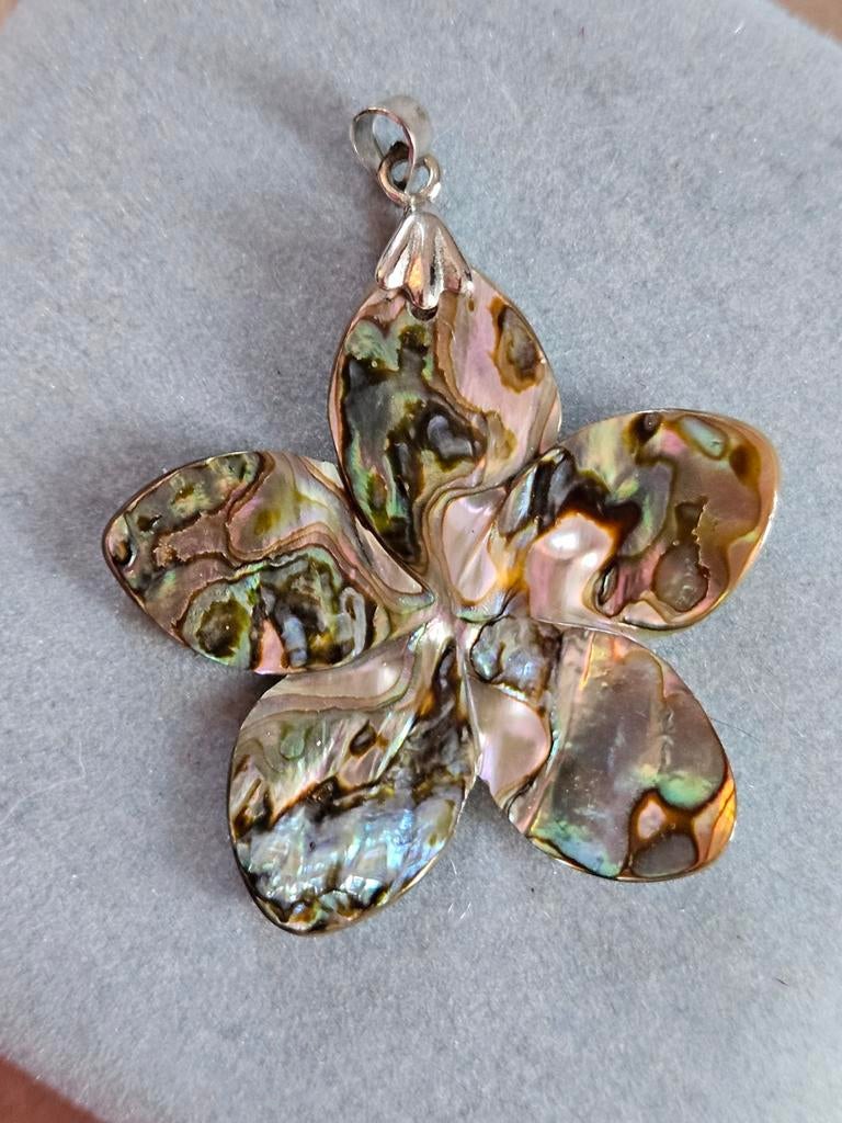 Prachtige Abalone Bloem Hanger - 18K Wit Gold Plated, Ophalen of Verzenden