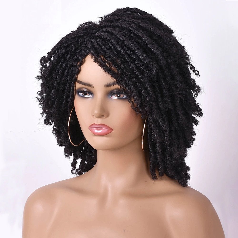 Zwarte Korte Pruik Met Dreadlocks Krullen Zwart Haar Dames, Verzenden, Nieuw, Pruik of Haarverlenging