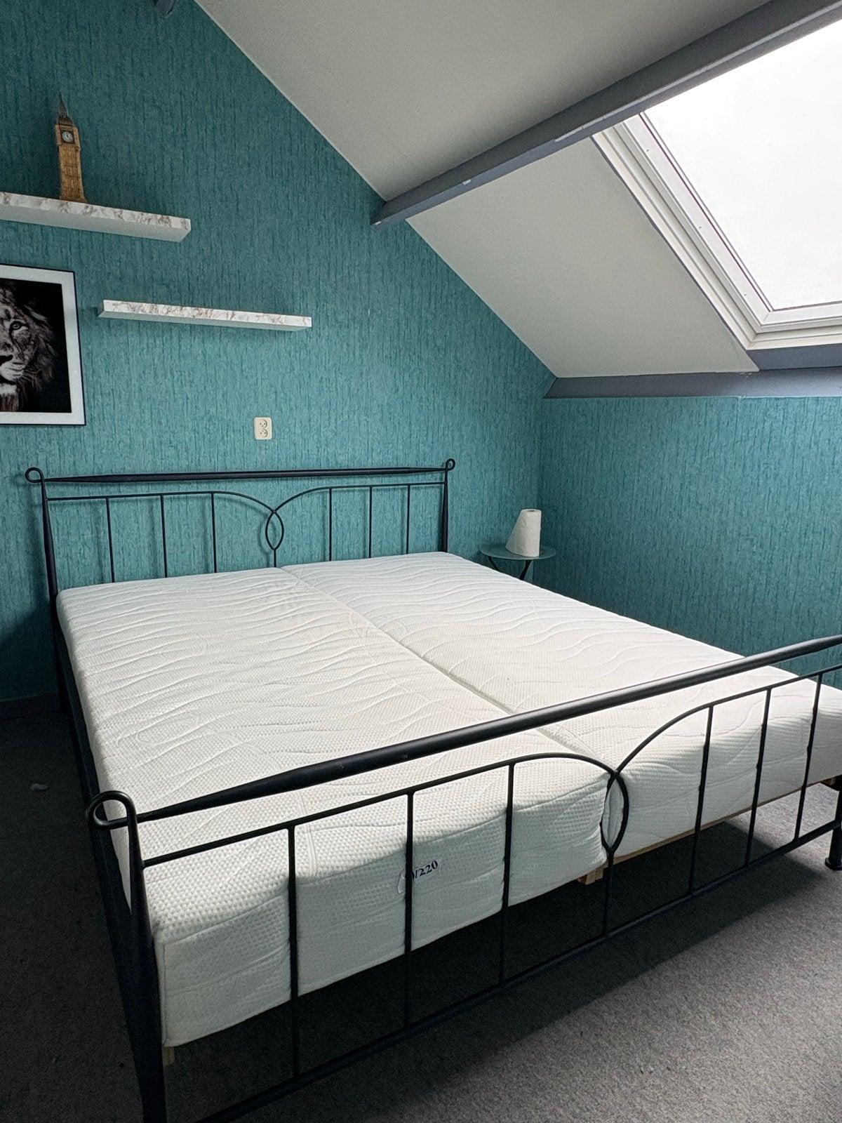 Zwart metalen tweepersoonsbed met lattenbodems, Ophalen, Gebruikt, Zwart, Tweepersoons