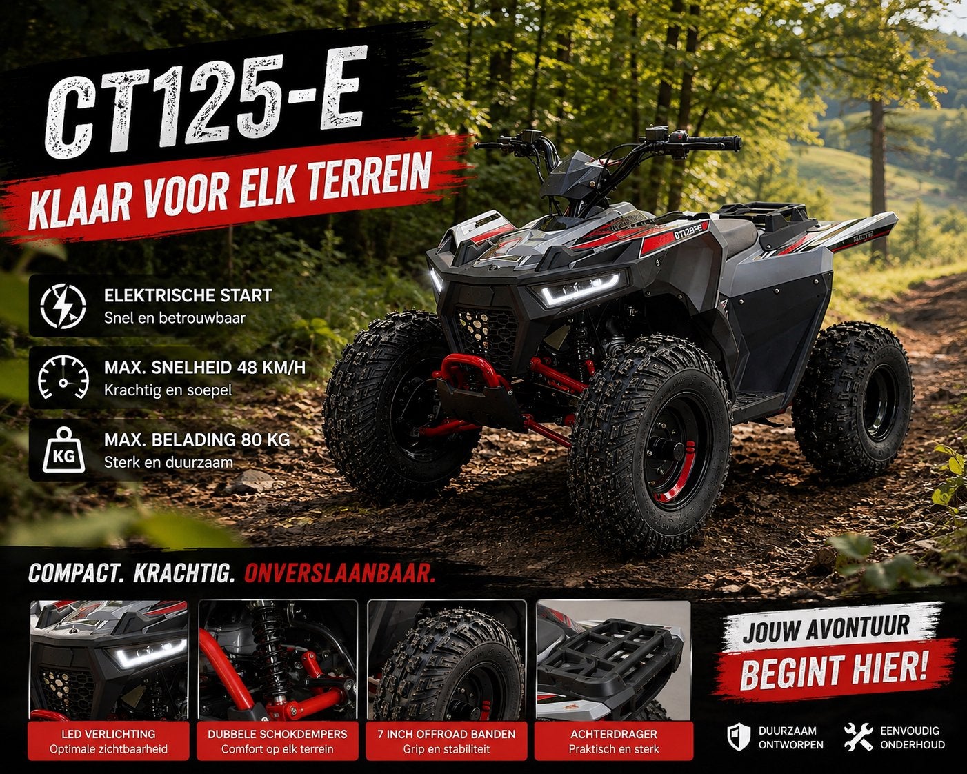 Nieuwe CRT Moto 125cc Quad - Volledig Uitgerust, 1 cilinder, 11 kW of minder