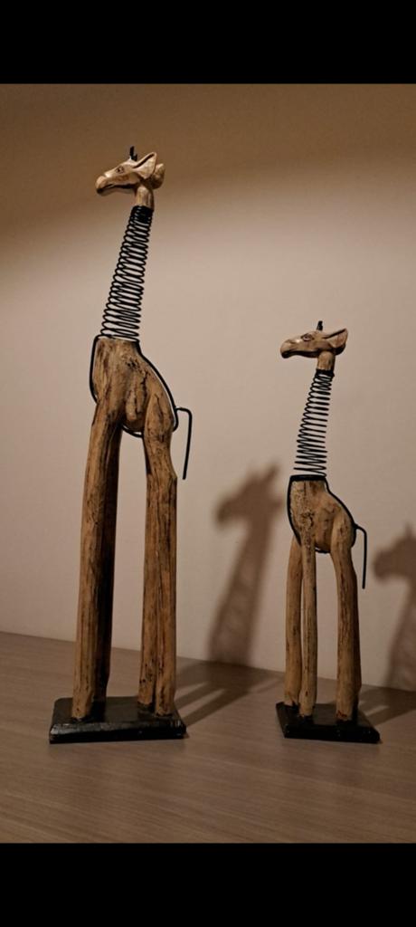 Houten Giraffe Beelden - Afrikaanse Decoratie Set, Ophalen of Verzenden