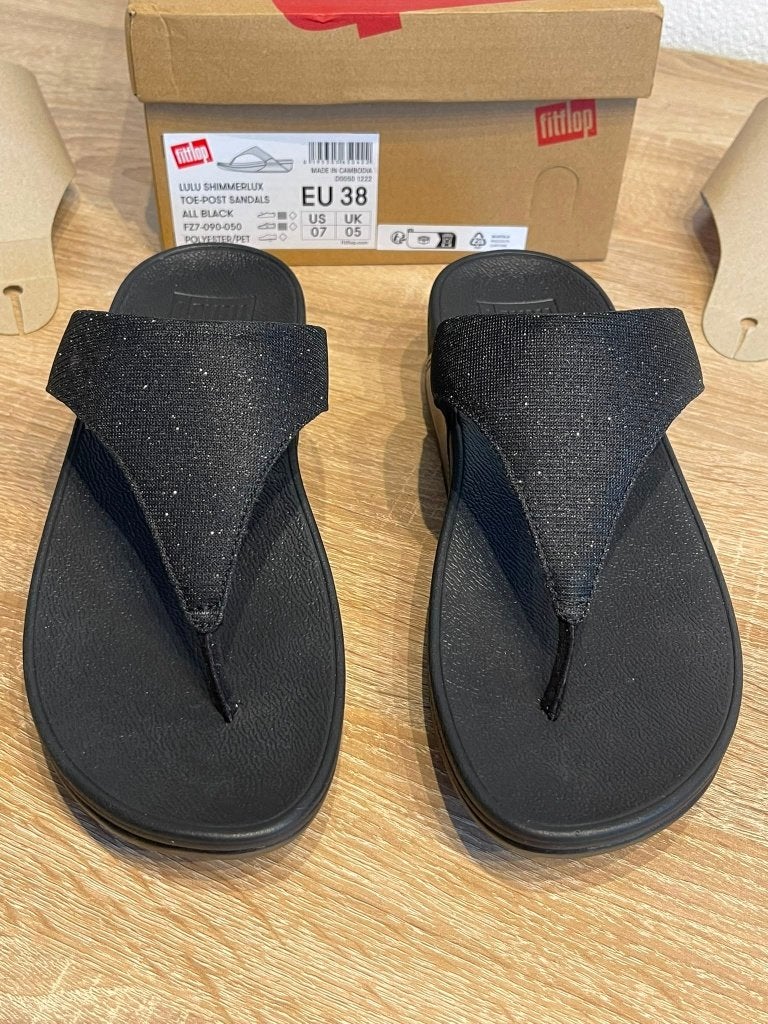 FitFlop Lulu Shimmerlux Slippers met Subtiele Glitter, Mt 38, Zwart, Nieuw, Ophalen of Verzenden, Fitflop