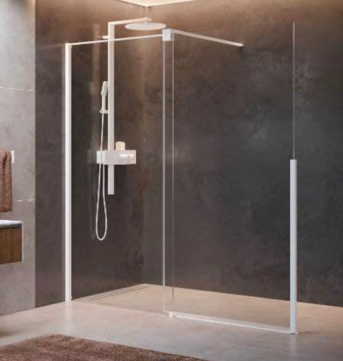 Novellini H Style Inloopdouchewand Wit Mat Helder Glas, Ophalen, Gebruikt, Glas, Douche