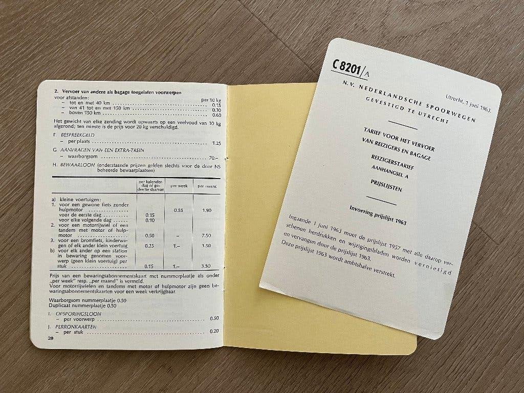 Tarievenboekje Nederlandsche Spoorwegen 1963, Ophalen of Verzenden, Zo goed als nieuw, Trein, Boek of Tijdschrift