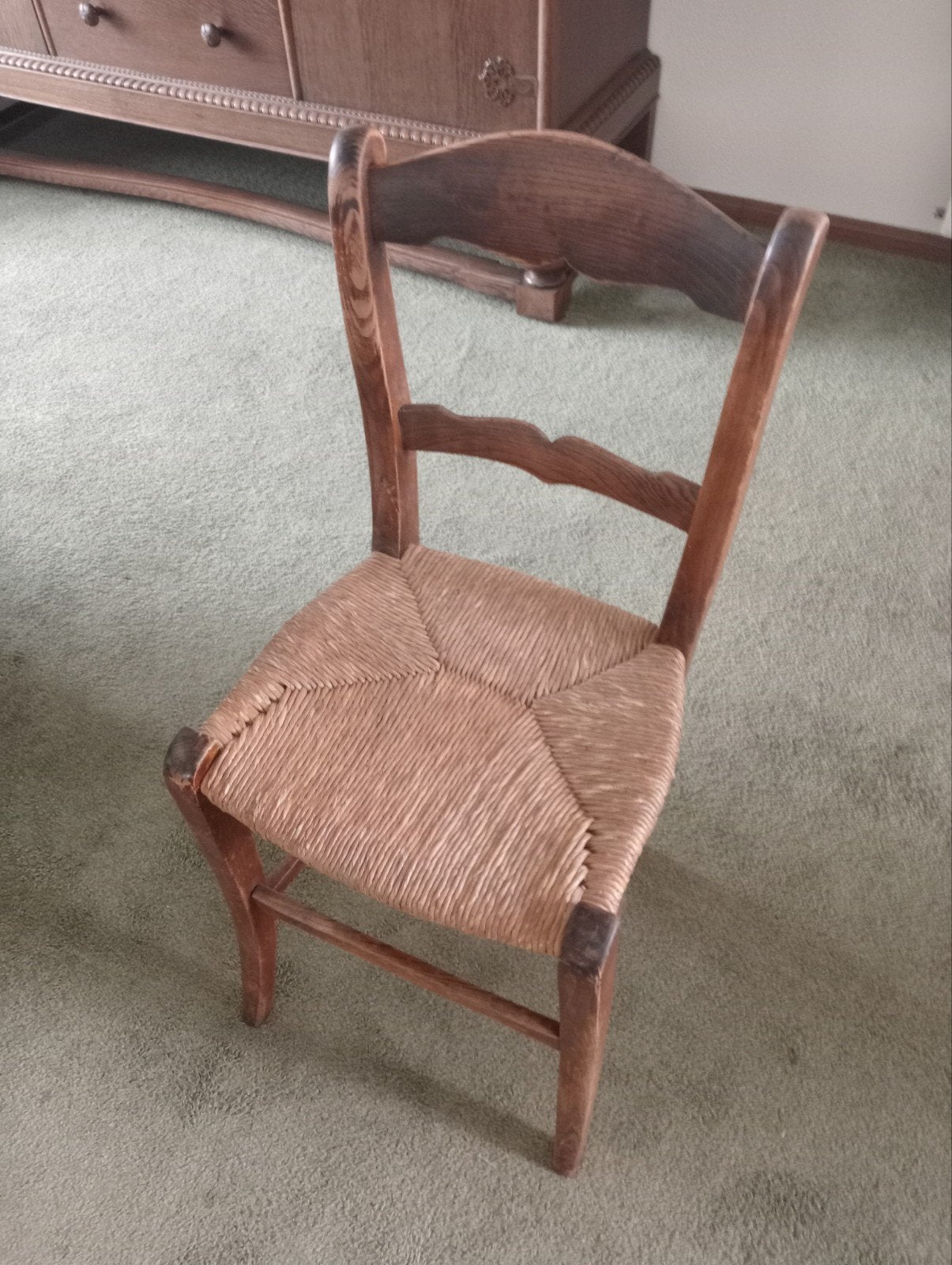 4 Vintage houten stoel met rieten zitting, Ophalen
