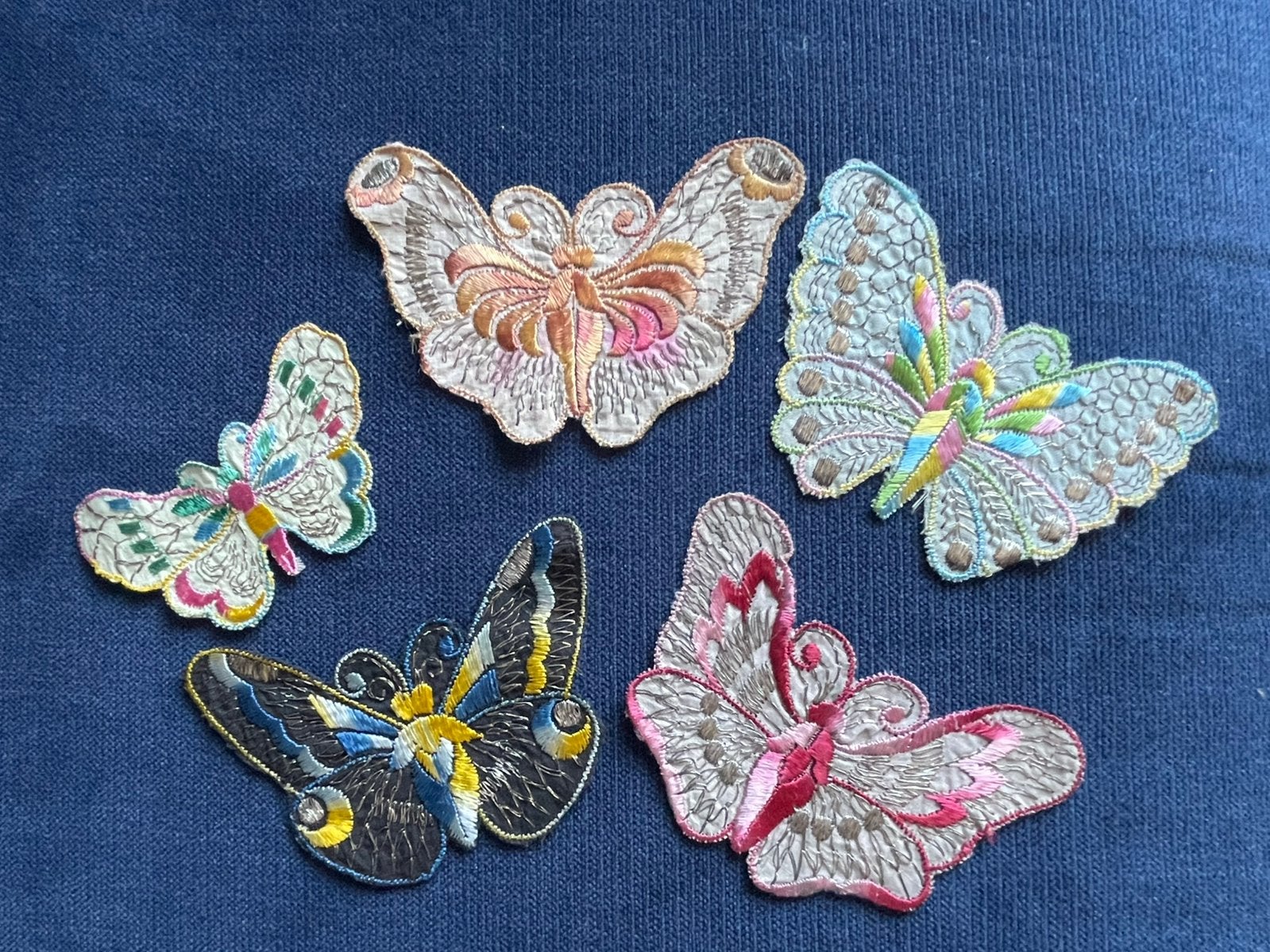 Set van 5 antieke Turmac zijdjes vlinders jaren 30 Zeer mooi, Ophalen of Verzenden