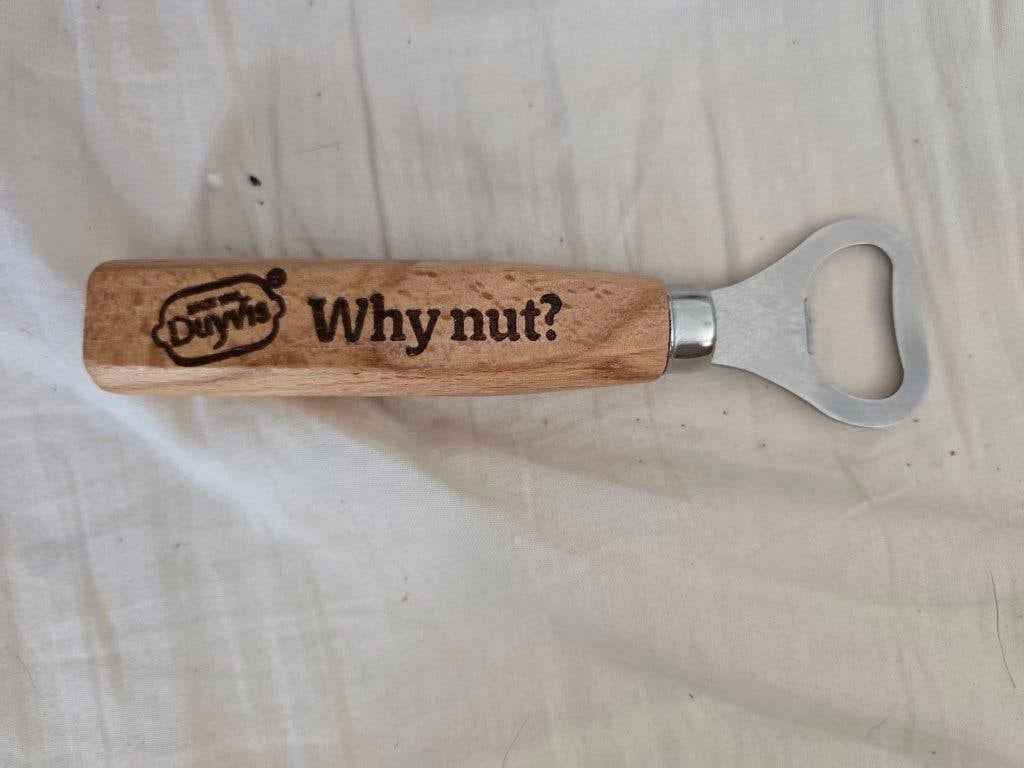 Duyvis flesopener met houten handvat - Why nut?, Huis en Inrichting, Overige typen, Hout, Nieuw, Ophalen of Verzenden