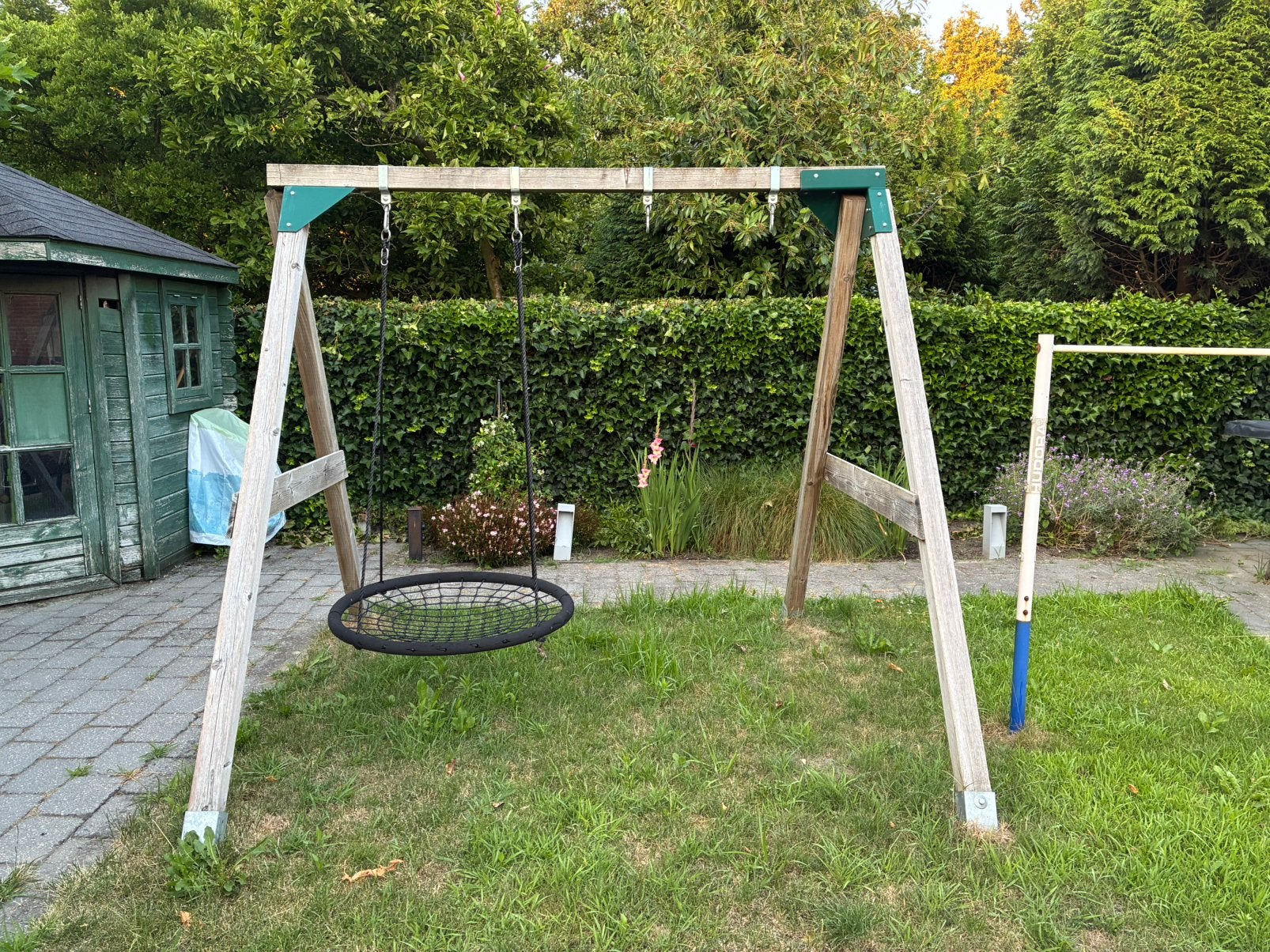 Dubbele houten schommel tot 120 kg of zelfs iets meer, Kinderen en Baby's, Speelgoed | Buiten | Speeltoestellen, Ophalen, Zo goed als nieuw