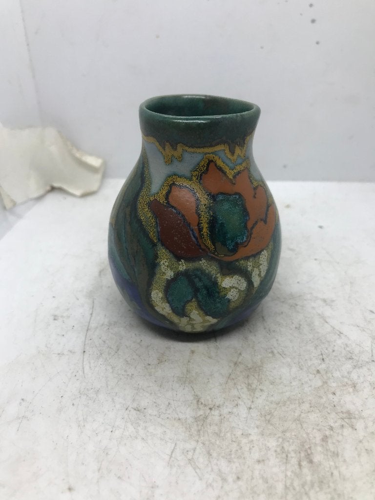 jugendstil art deco miniatuur plateel vaas, Ophalen of Verzenden
