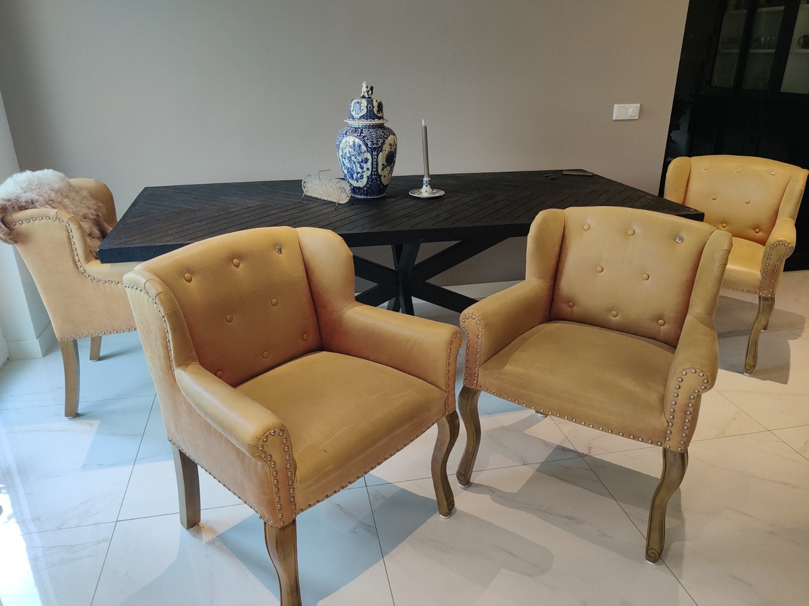 4 Rivièra Maison eetkamerstoelen van Pellini leer, Ophalen of Verzenden