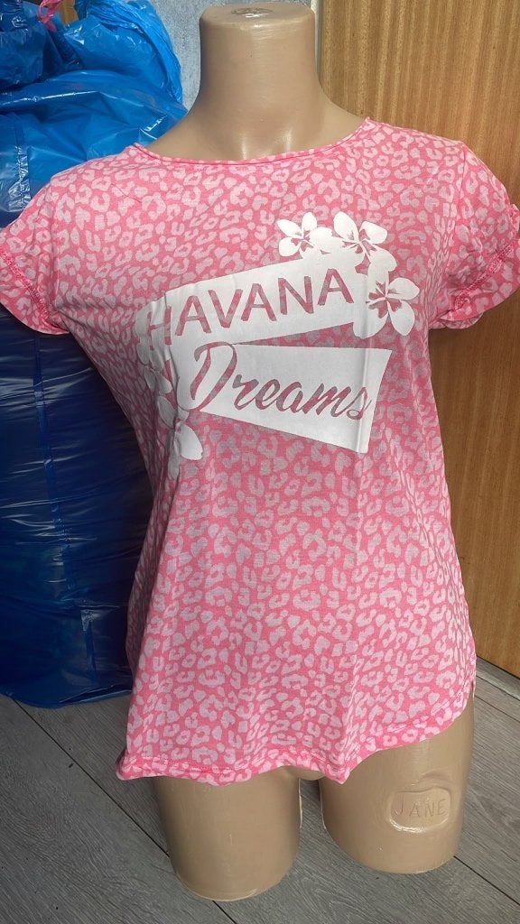 Dames T-shirt met tropische print – roze/mint/wit, Ophalen of Verzenden, Nieuw, Wit, Korte mouw