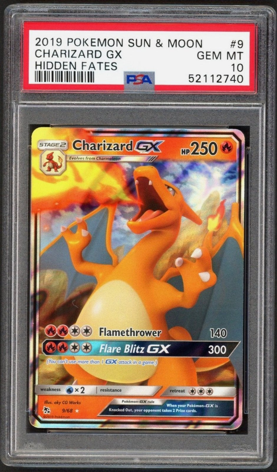 Pokemon Card PSA 10 Charizard GX 9/68 Hidden Fates Holo, Verzenden, Zo goed als nieuw