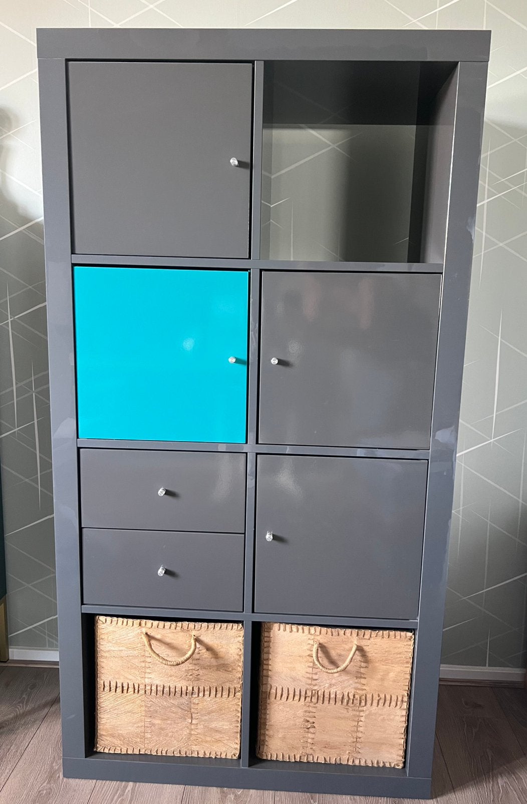 Ikea Expedit / Kallax vakkenkast (2 x 4) hoogglans antraciet, Ophalen, Kunststof, Modern, tijdloos, 50 tot 100 cm