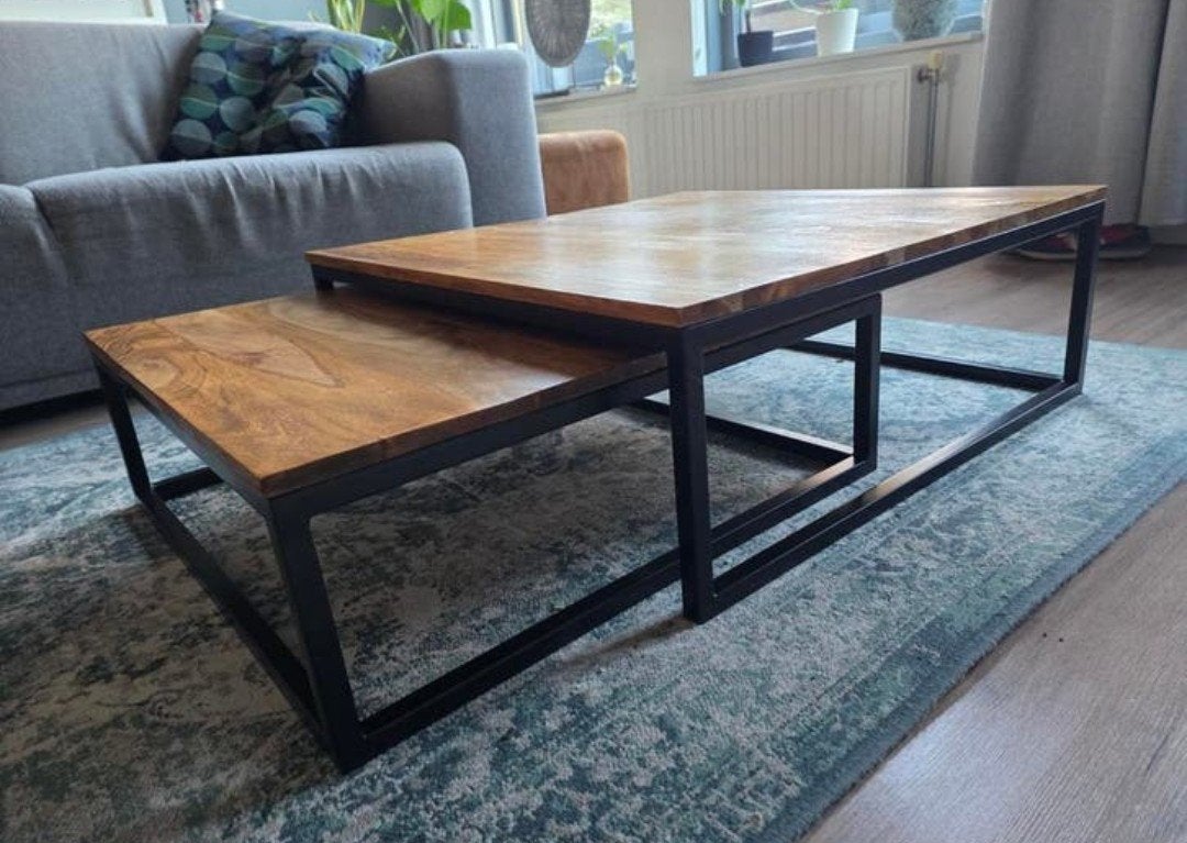 Set salontafel tafel, Huis en Inrichting, Tafels | Salontafels, Ophalen, Gebruikt, 50 tot 100 cm, Rond