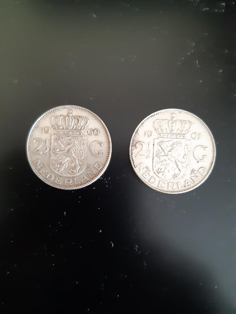Twee zilveren rijksdaalders 1960 en 1961, Postzegels en Munten, Ophalen of Verzenden, Koningin Juliana, 2½ gulden