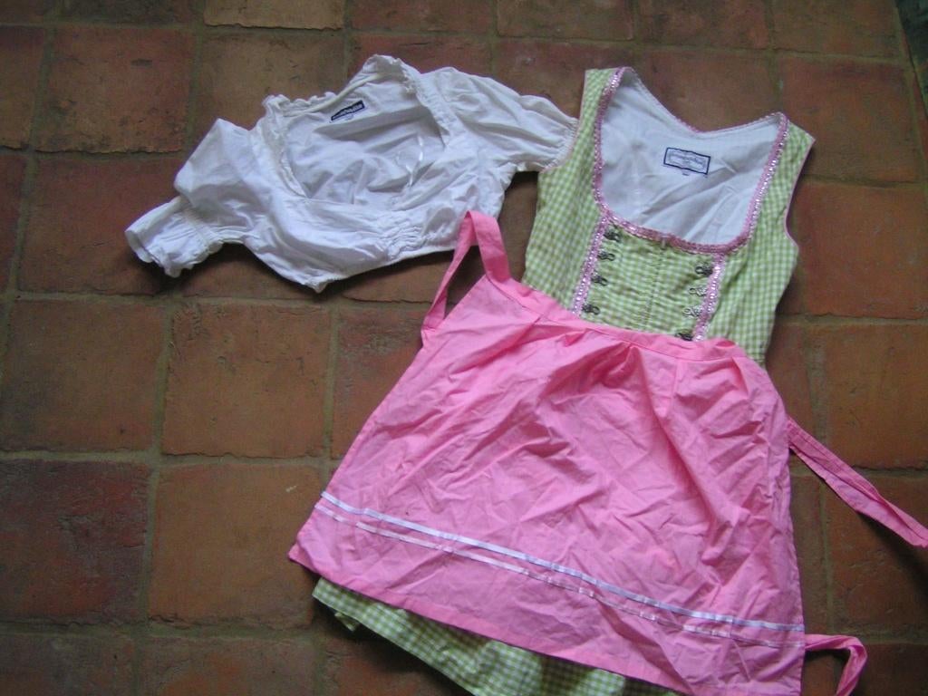 tiroler dirndl jurk schort en blouse maat 34 nr NN 1099, Kleding | Dames, Carnavalskleding en Feestkleding, Verzenden, Zo goed als nieuw