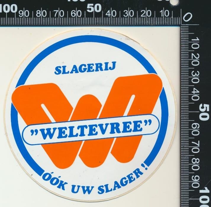 Sticker: Slagerij Weltevree, Ophalen of Verzenden, Zo goed als nieuw, Bedrijf of Vereniging