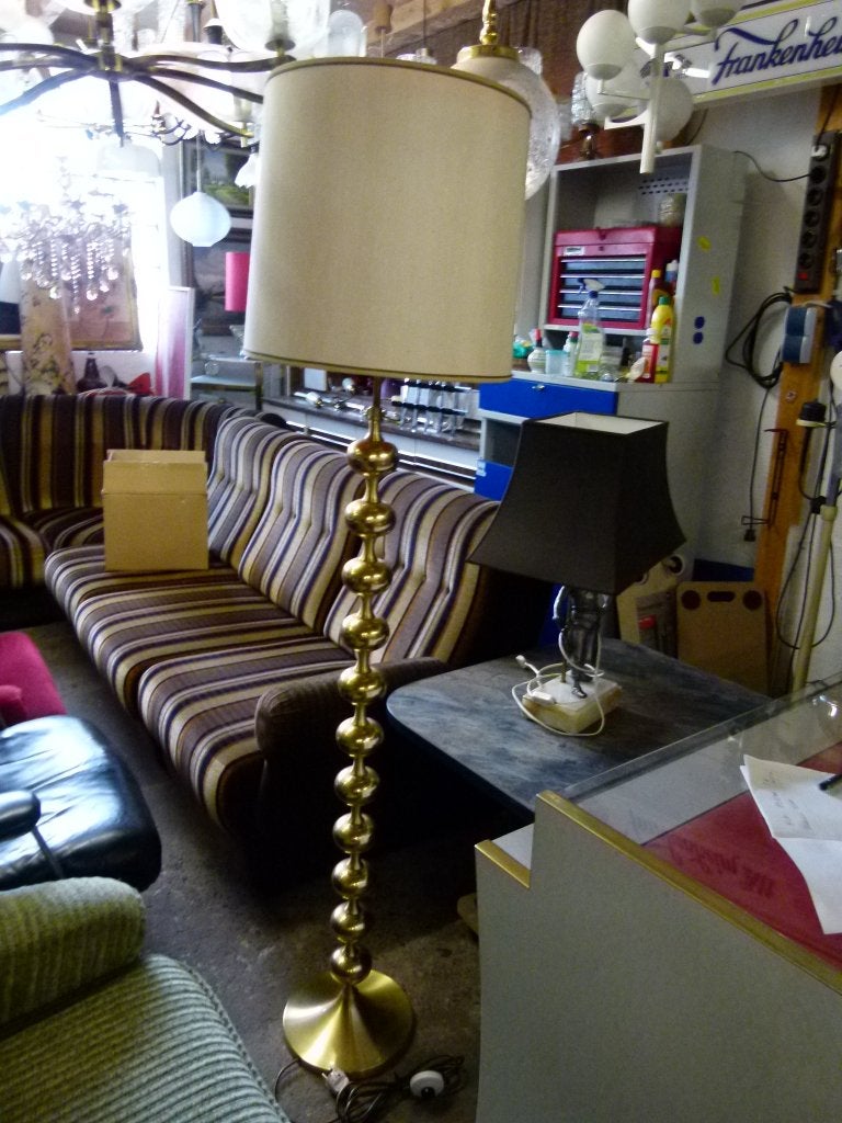 vintage staande lamp bubble messing-verguld mid-century, Ophalen, Gebruikt, Mid century, E27 (groot)