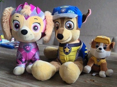 Paw Patrol knuffels: Chase en Rubble en skye, Gebruikt, Overige merken, Blauw, Middelgroot (20 tot 80 cm)