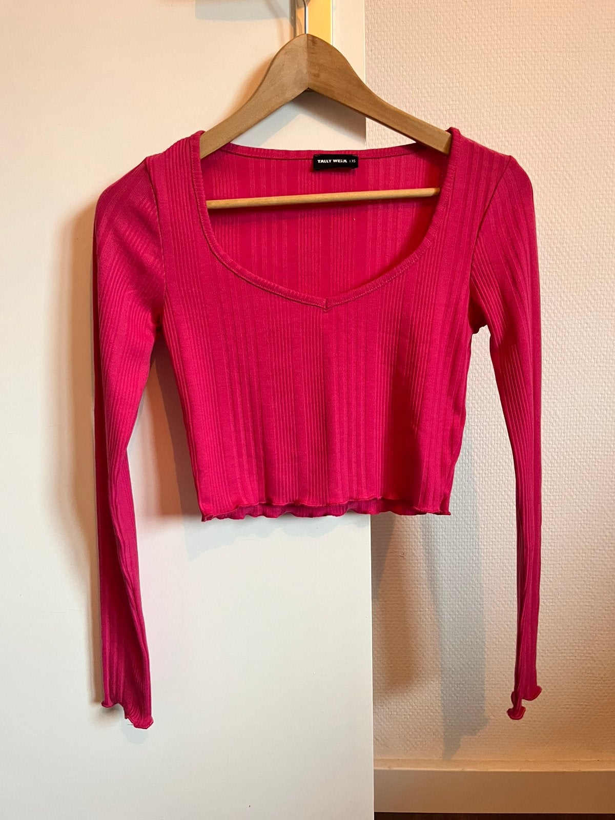 Tally Weijl roze geribde crop top, maat XS, Ophalen of Verzenden, Zo goed als nieuw, Lange mouw, Roze