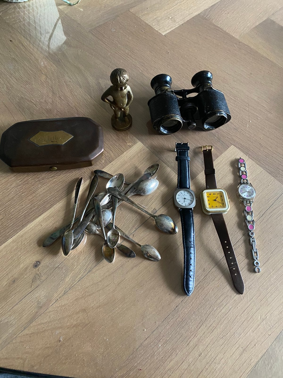 Partij antiek horloge lepels messing swatch zilver, Ophalen of Verzenden