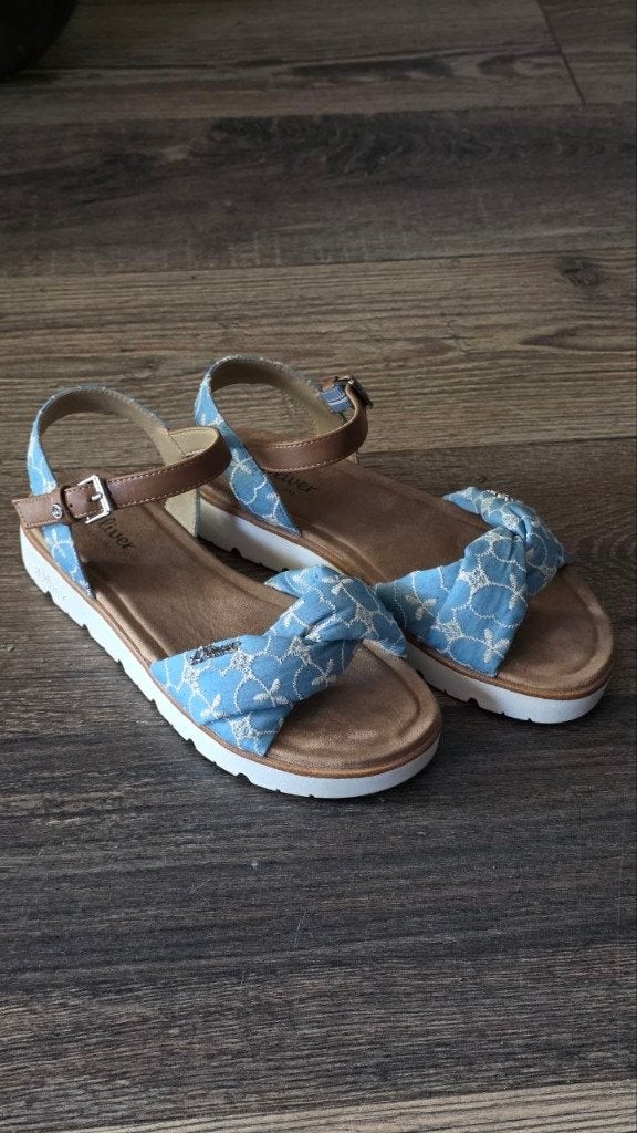 S.Oliver sandalen met bandjes en patroon, Blauw, Zo goed als nieuw, S.Oliver, Sandalen of Muiltjes