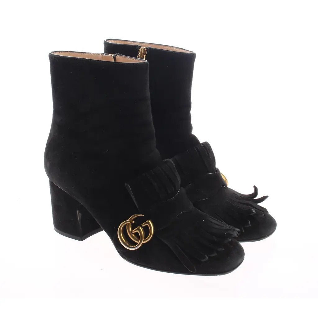 Gucci Marmont enkellaarsjes Origineel, Zwart, Lage of Enkellaarzen, Ophalen of Verzenden, Gedragen