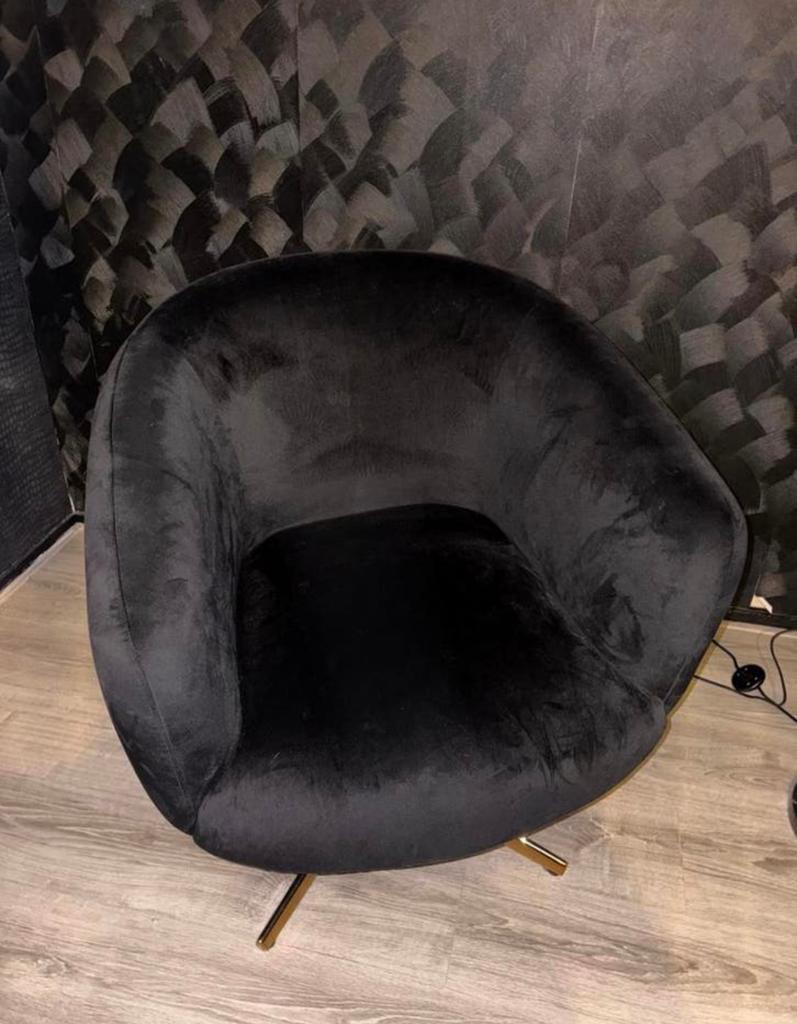 Velvet zwart/goud stoel/fauteuil, Huis en Inrichting, Stoelen, Ophalen, Gebruikt, Zwart, Eric kuster