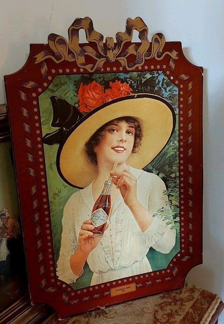 Mooie! oude Coca-Cola reclame summergirl 1921 uit oud cafe, Ophalen of Verzenden