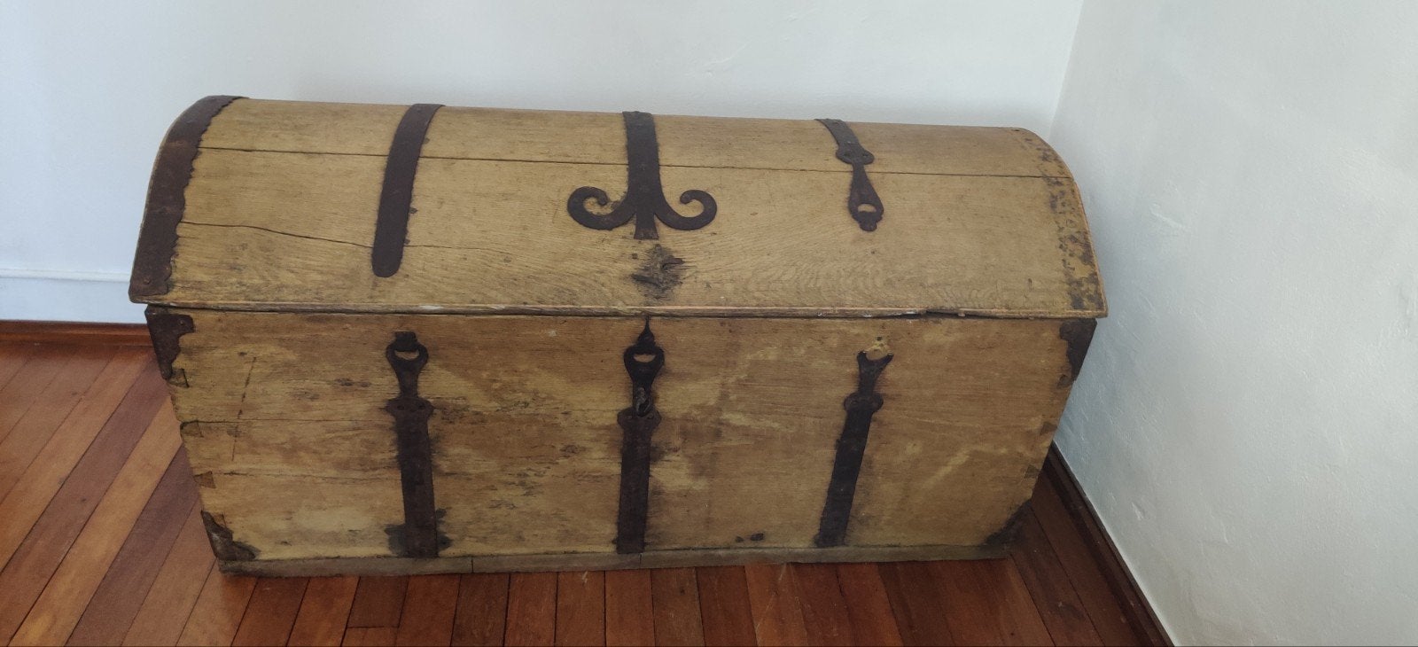 18e eeuwse Hollanse eiken dekenkist, auth. slot + sleutel, Ophalen, 50 – 75, Gebruikt, 100 tot 150 cm