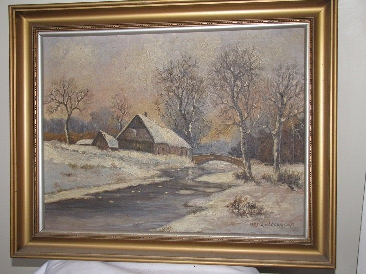Doumont Winterlandschap, Antiek en Kunst, Landschap, Olieverf, Klassiek, Ingelijst