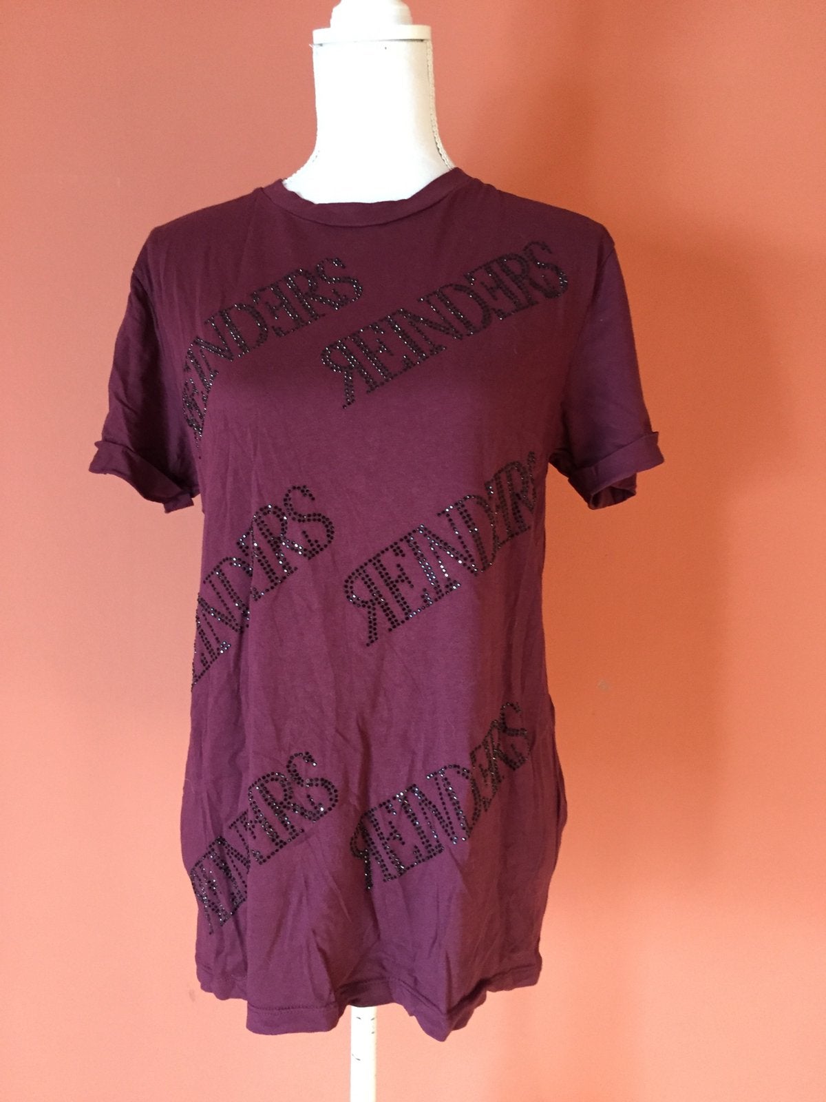 Reinders bordeaux rood t-shirt met steentjes maat 36, Verzenden, Zo goed als nieuw, Korte mouw, Maat 36 (S)