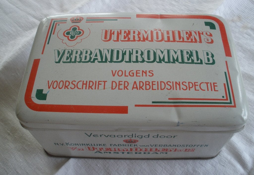 Antieke / oude Uttermöhlen verbandtrommel / Bekkers Dordrech, Ophalen of Verzenden, Gebruikt, Overige, Overige merken
